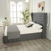 Lit Double Moderne de Luxe Rembourré, Taille Queen/King, Extensible, avec Massage et Rangement, Tissu Velours Doux, Cadre en Bois Écologique