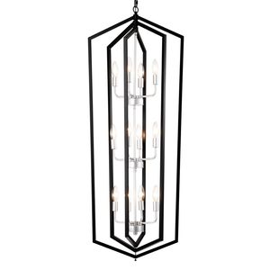 Lampadario da Cucina a 12 Luci Stile Rustico Vintage con Gabbia, Altezza Regolabile, Nero Opaco e Argento, Lampade a Sospensione - Product Image 1