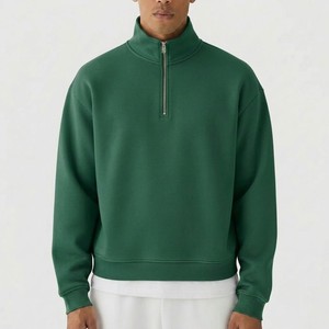 Sweat-shirt Premium Vert Forêt à Col Montant Zippé en Molleton de Coton Épais, Pull Décontracté Streetwear à Manches Longues Tendance - Product Image 1