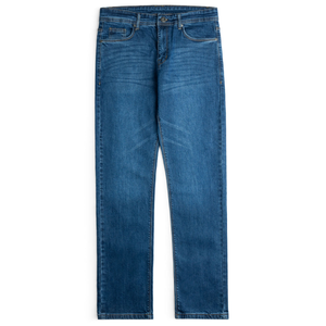 Jeans en denim coupe droite pour homme, bleu délavé moyen, en coton, décontractés, fabricant OEM en gros - Product Image 1