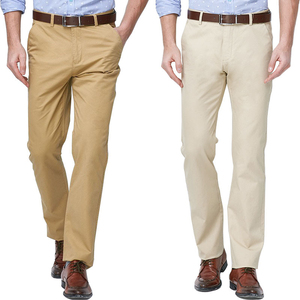 Pantalones Casuales de Hombre de Alta Calidad, Estilo Urbano, Elásticos, Cintura Media, Corte Ajustado, Frente Plano, 100% Algodón, Pantalones de Vestir Rectos - Product Image 3