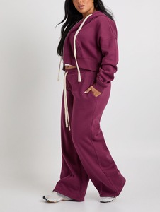 Survêtement uni de qualité supérieure, prix usine OEM, sweat à capuche et pantalon de jogging pour femme avec poches latérales, 100% coton - Product Image 3