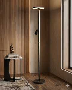 Lampe de sol minimaliste en métal, abat-jour cylindrique noir, lumière LED blanc chaud, Lumetal Vietnam - Product Image 4