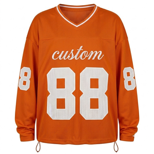 Maillot de football américain surdimensionné orange personnalisé, respirant en mesh, pour hommes et jeunes, personnalisable avec votre nom et votre numéro. - Product Image 1