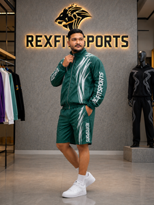 ชุดแจ็คเก็ตและกางเกงขาสั้นไนลอนสีเขียวป่าสำหรับผู้ชาย REXFIT SPORTS 2026 แบบสั่งทำพิเศษ น้ำหนักเบา ซิปเต็มตัว เหมาะสำหรับออกกำลังกาย ฟิตเนส วิ่ง - Product Image 6