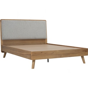 Scandinavian Design <b>Queen</b> <b>Size</b> <b>Bed</b> Light Walnut <b>Frame</b> Belfast Fabric Headboard Modern Bedroom - Product Image 2
