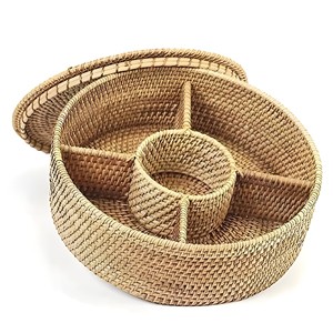 Round tea gift <b>basket</b> handmade rattan teabag <b>lid</b> <b>baskets</b> sugar packet holder box candy storage caddy - Product Image 1