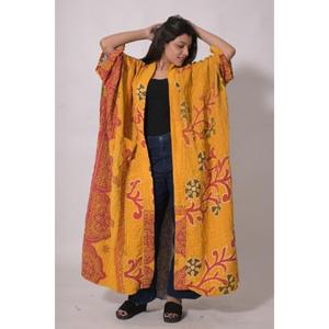 Chaqueta Varsity Extra Grande para Mujer, Estilo Vintage, de Algodón Kantha Acolchado, Transpirable, Ecológica, con Estampado Floral y Cuello Chal - Product Image 3