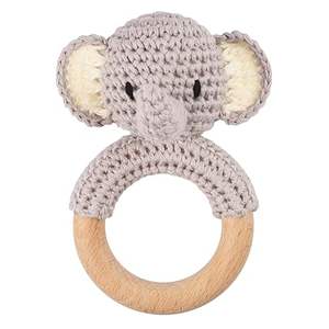 Hochet en bois tricoté au crochet en forme d'animal, nouveauté, jouet apaisant et à mâcher pour bébés, 5 pouces, hochet imprimé animal Labbus - Product Image 3