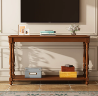 Table console en bois de manguier sculpté avec étagère de rangement, finition brun poli, pour entrée et salon (vente en gros)