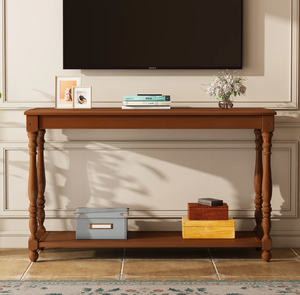 Mesa Consola de Madera de Mango Tallada al por Mayor con Estante de Almacenamiento, Acabado Pulido Marrón para Entrada y Sala de Estar - Product Image 5