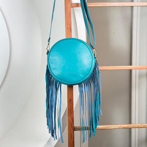 2025 Luxury Design Turquoise Round Fringe Western Charm and Modern boho Style Genuine Cowhide Leather Crossbody Casual Handbags - Product Image 5