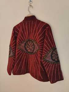 <b>Red</b> <b>Velvet</b> Eye Embroidery Suzani <b>Jacket</b> Handmade Embroidered Boho Coat Tribal Eye Pattern Statement <b>Velvet</b> Outerwear Wholesale - Product Image 3