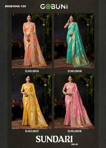 Collection de saris en organza Khadi avec broderies Zari, Butta et Pallu, pour les occasions festives - Fournisseur et exportateur mondial de mode féminine - Product Image 2