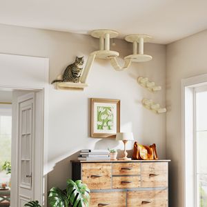Albero per Gatti Beige con 3 Ripiani, Tiragraffi, Posti di Riposo e Scaletta - Product Image 2