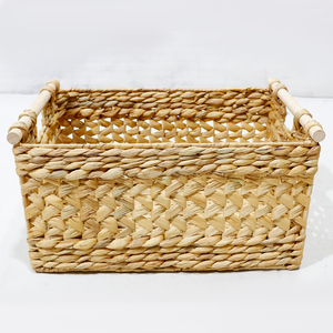 Rectangle Natural Water Hyacinth Storage <b>Basket</b> With Handles Rustic Multi Purpose Organizer for Home Desktop Neatening - Product Image 3