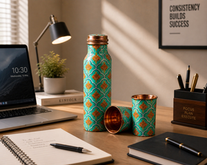 Meena Enamel Copper Bottle and Glass <b>Set</b> Ayurvedic Hydration <b>Gift</b> <b>Set</b> India Export - Product Image 1
