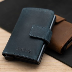 High Quality Castello <b>Men's</b> Slim Smart <b>Wallet</b> Vintage Crazy Horse Leather RFID Aluminum Card Case New Release - Product Image 4