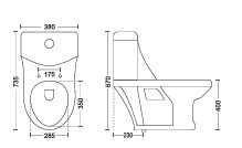 Inodoro duradero de una pieza, 735x380x670mm, diseño ovalado, cerámica blanca, para baño moderno, uso residencial y comercial. - Product Image 2
