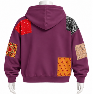 Sudadera con capucha y cremallera completa de plumas, estilo patchwork, oversize, con diseño de parches estampados, informal, estilo streetwear, para hombre - Product Image 2