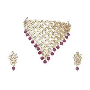 Ethnic Polki Look Brass Zircon Bridal Jewelry Set Trendy Necklace Earrings Engagement Party Wedding Anniversary <b>Gift</b> - Product Image 3