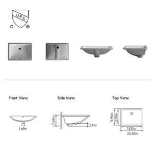 NV2284 Lavabo Rectangular Moderno de Cerámica Vitrificada para Baño, de 515x380x195mm (Exterior) y 460x330x195mm (Interior) - Product Image 2