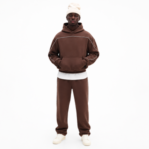 OME Custom Oversized Hoodie Brown Pullover Streetwear Sweatshirt Contrast Piping Y2K OEM Wholesale Private Label Supplier USA - Product Image 2