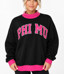 เสื้อสเวตเตอร์คอเต่าโอเวอร์ไซส์สำหรับผู้หญิง ยี่ห้อ Phi Mu สีชมพูลายจุด แต่งขอบสีดำ ผ้าฝ้ายถัก แขนยาว สวมใส่สบายๆ ในฤดูใบไม้ร่วง - Product Image 5