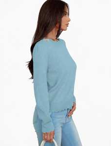 ONETEN Suéter de punto de manga larga con cuello redondo azul claro para mujer, jersey informal de otoño - Product Image 2