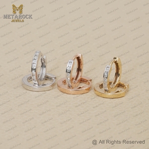 Pendientes de Aro Pequeños de Oro Amarillo de 14k con Diamantes Naturales, Hechos a Mano, Minimalistas, Regalo de Boda, Joyería Fina Unisex - Product Image 6