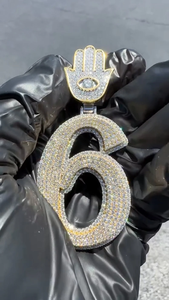 Pendentif numéro 6 en argent massif Gemglowjewels, plaqué or 18 carats, serti de diamants taille brillant, bijoux hip-hop, cadeau pour homme - Product Image 2