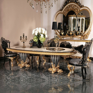 Classic Luxury <b>Black</b> Gold <b>Dining</b> Room Furniture Set Solid Wood Oval <b>Dining</b> <b>Table</b> Durable Elegant Upholstered <b>Dining</b> <b>Chair</b> - Product Image 1