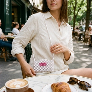 Sac bandoulière fait main en perles blanches avec fermoir fleur, mini-chaîne, grande capacité pour femme - Product Image 5