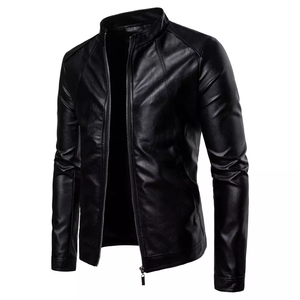 Chaqueta de Cuero Genuino de Vaca para Hombre, Corte Ajustado, Estilo Británico Vintage, Cuello Alto, Logotipo Frontal, Color Negro, Venta al Por Mayor - Product Image 3