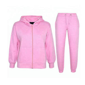 Wholesale Customized Unisex <b>Pink</b> Hooded Winter <b>Tracksuit</b> Set Full Sleeve Solid Color Casual Zipper Front Sweatshirt OEM Service - Product Image 4