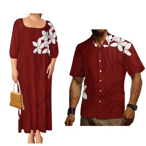 Clothing Manufacturers Custom Elegant Women Tiered <b>Dress</b> and Polynesian Gentlemen Men Shirt Pacific Island <b>Wedding</b> Couple Suit - Product Image 1