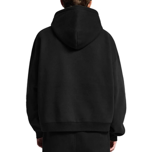 Sweat-shirt à capuche zippé surdimensionné noir pour homme, en coton molletonné, couleur unie, style décontracté, idéal pour l'automne - Product Image 3