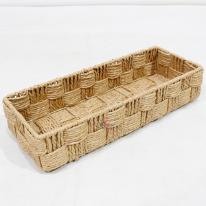 Handwoven Paper Rope Rectangular Storage <b>Tray</b> Decorative Tabletop <b>Basket</b> Organizer - Product Image 1