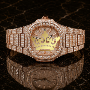 Premium Iced Out Rose Gold Watch Men Brown Face Crystal Diamond Watch - Product Image 1