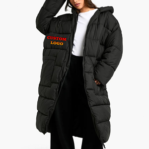 Doudounes et manteaux personnalisés ODM/OEM pour femmes, 90% duvet de canard blanc, à capuche, couleur noire, coupe longue et ample, style streetwear, vêtements d'extérieur d'hiver - Product Image 1