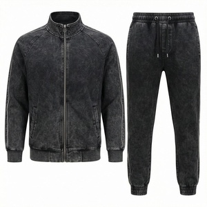 Men's Casual Acid Washed 2-Piece Plus Size <b>Tracksuits</b> Hooded Cotton Sweatshirt Pants Winter Hoodies Customized Color - Product Image 1