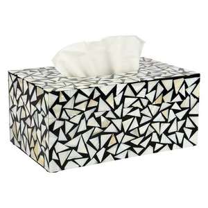 Boîte à mouchoirs élégante faite à la main de style américain en bois et nacre, durable, écologique, décoration d'intérieur United Trade World - Product Image 3