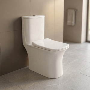 Inodoro de cerámica de una pieza con descarga por arrastre y sifón en S, modelo Luxury Square Bowl, para decoración de baños de hoteles modernos. - Product Image 3