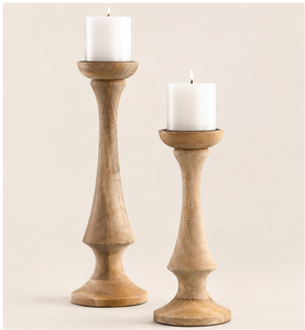 Handmade Rustic Wooden Pillar Candle Holders Set For Dining Table Centerpiece Natural Mango Wood Vintage Tall Candlestick Stands - Product Image 4