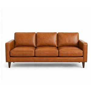 Leather <b>Sofa</b> for Tropical Modern Living Room Cognac Genuine Leather Couch Natural Style Wooden Legs Relaxed Cozy Design - Product Image 2