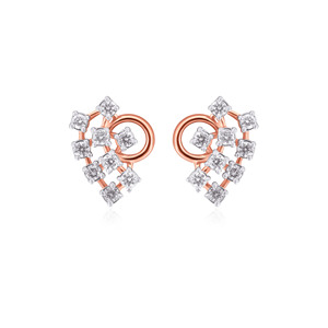 Boucles d'oreilles clous en or rose 18 carats avec diamants de laboratoire floraux, bijoux fins contemporains, élégantes et minimalistes pour femmes - Product Image 1