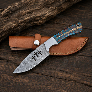 Hunting Tool Fixed Blade Damascus Steel Twist Pattern Industrial Grade Hunting <b>Knife</b> Pine Cone <b>Handle</b> Cowboy Camping <b>Knife</b> - Product Image 2