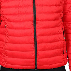 Men's Red Hooded Puffer <b>Jacket</b> Windproof Zipper Closure Casual Winter Wear Polyester Wadding Slim Fit - Product Image 6