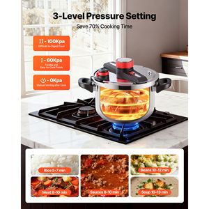 Pentola a Pressione in Acciaio Inox da 10Qt con Coperchio in Vetro Temperato, Griglia per Cottura a Vapore, Compatibile con Fornelli a Induzione, Tre Livelli di Pressione - Product Image 6