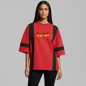 เสื้อยืดโอเวอร์ไซส์ผู้หญิงผ้าฝ้าย 100% รักษ์โลก รุ่นใหม่ล่าสุดสำหรับฤดูร้อน ไซส์พลัส ทรงหลวม ตกไหล่ แต่งลายปัก สีสันปรับแต่งได้ 2 สี - Product Image 1